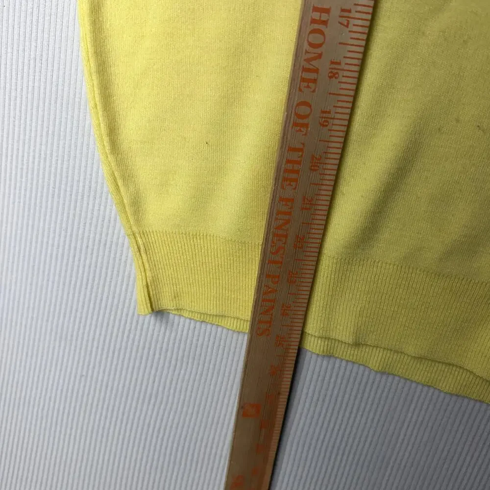 IZOD Sweater Mens M Yellow Acrylic V Neck Embroidered Crest Knit Pullover
